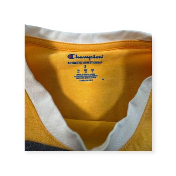 Champion Yellow/Grey Crew Neck Long Sleeve‎ 63% Polyester, 5% Spandex T-Shirt S - Picture 6 of 8